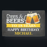 Kaas en bier 18e verjaardag Banner Geel<br><div class="desc">Cheers and Beers Happy 18th Birthday Banner Yellow. Voor verdere aanpassing,  te klikken gelieve de knoop "van de Aanpassing het"en ons ontwerphulpmiddel te gebruiken om deze sjabloon te wijzigen.</div>