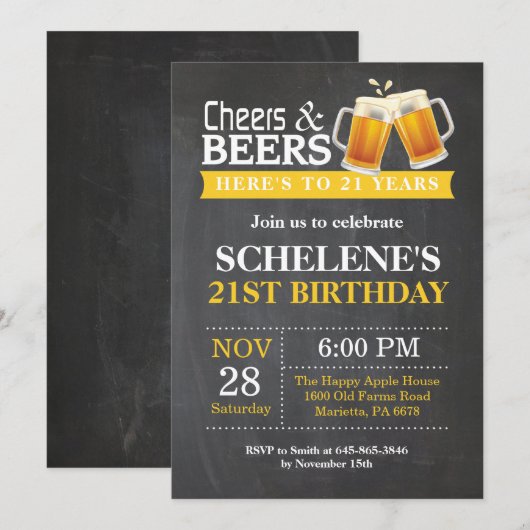 Kaas en bier 21e Birthday Invitation Card Kaart (Voorkant / Achterkant)