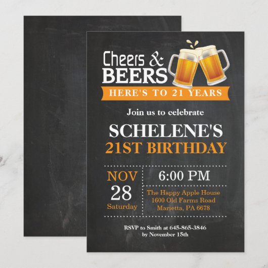 Kaas en bier 21e verjaardag uitnodiging (Voorkant / Achterkant)