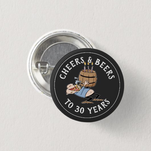 Kaas en bier 30e verjaardag zwart-wit ronde button 3,2 cm (Voorkant /achterkant)
