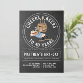 Kaas en bier 40-jarige feestdag zwart-wit kaart (Staand voorkant)