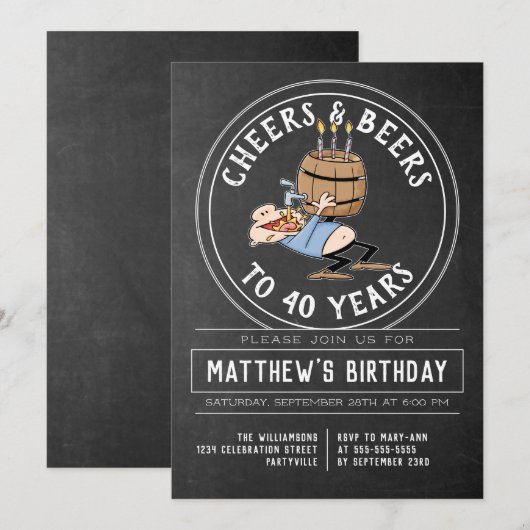Kaas en bier 40-jarige feestdag zwart-wit kaart (Voorkant / Achterkant)