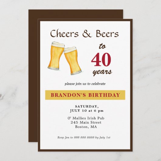 Kaas en bier 40e uitnodiging van de geboorte (Voorkant / Achterkant)