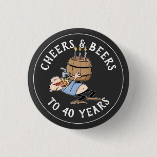 Kaas en bier 40e verjaardag zwart-wit ronde button 3,2 cm