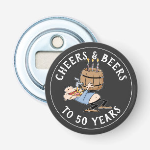 Kaas en bier 50e verjaardag zwart-wit button flesopener