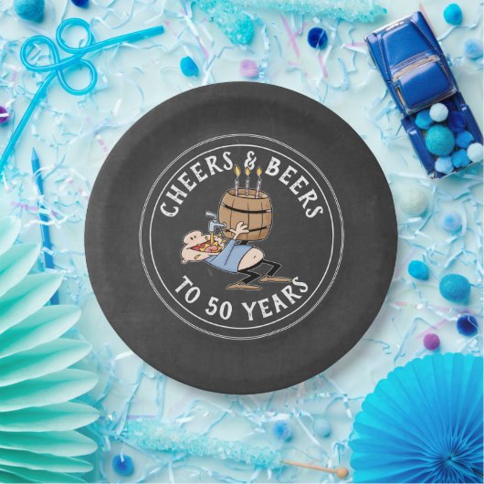 Kaas en bier 50e verjaardag zwart-wit papieren bordje (Feest)