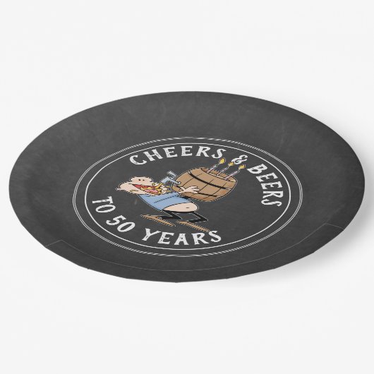 Kaas en bier 50e verjaardag zwart-wit papieren bordje (Gekanteld)