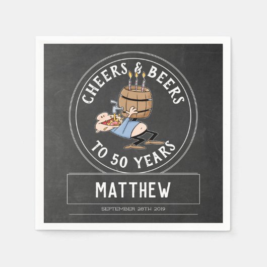 Kaas en bier 50e verjaardag zwart-wit servet (Voorkant)