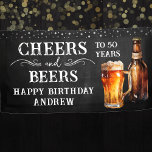 Kaas en bier 50th Birthday Banner<br><div class="desc">Rustic Black Chalkboard waterverf bier flesje en glas pint. Rustic Outdoor of bar verjaardagscore voor hem. Elke leeftijd. Gemakkelijk aan gepersonaliseerde sjabloon. Alle tekst kan worden aangepast met de ontwerpoptie. Fun,  simpel,  casual verjaardagsuitnodiging voor hem.</div>