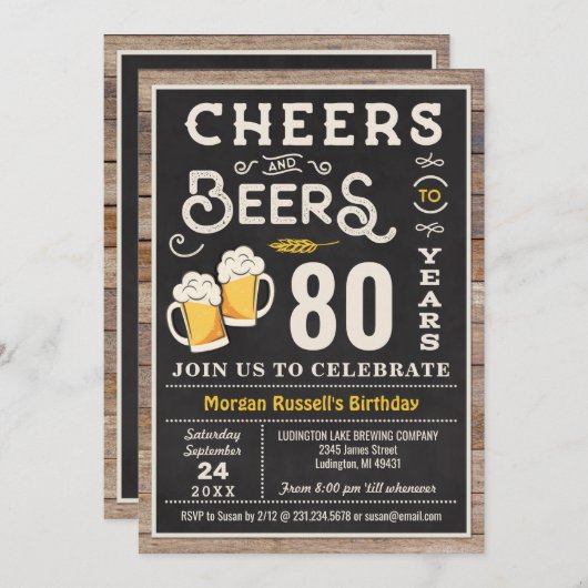Kaas en bier 80e verjaardag uitnodiging (Voorkant / Achterkant)