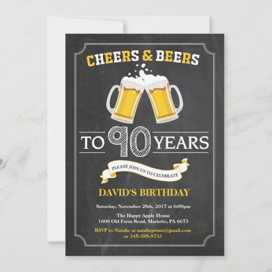 Kaas en bier 90e Birthday Invitation Card Kaart (Voorkant)
