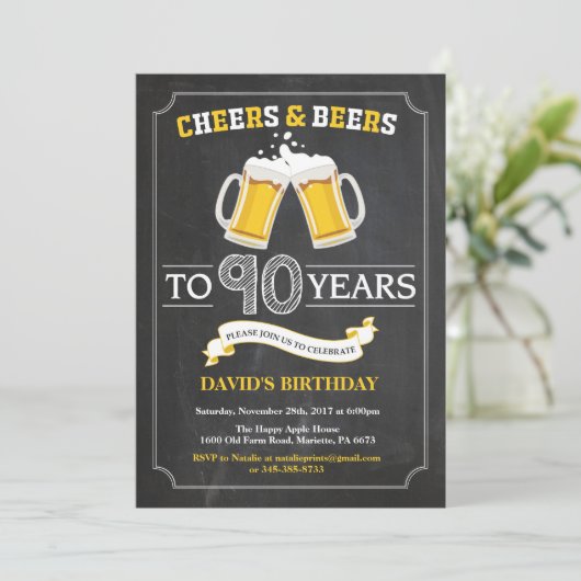 Kaas en bier 90e Birthday Invitation Card Kaart (Staand voorkant)