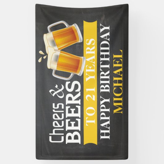 Kaas en bier Fijne 21ste verjaardag Banner Geel (Verticaal)