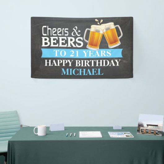Kaas en bier Happy 21st Birthday Banner Blue (Beurs)