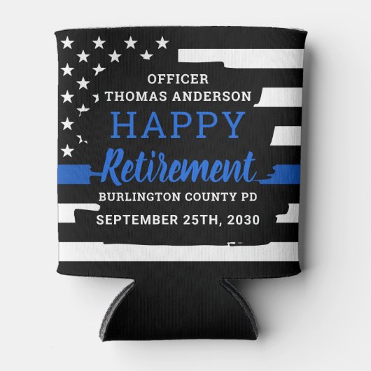 Kaas en bier met een blauwe lijn politievervroegin blikjeskoeler (Voorkant)