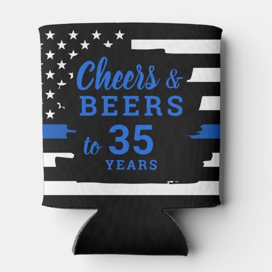 Kaas en bier met een blauwe lijn politievervroegin blikjeskoeler (Achterkant)