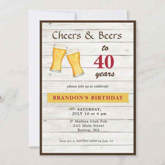 Kaas en bier Rustic 40e verjaardag uitnodiging (Voorkant)