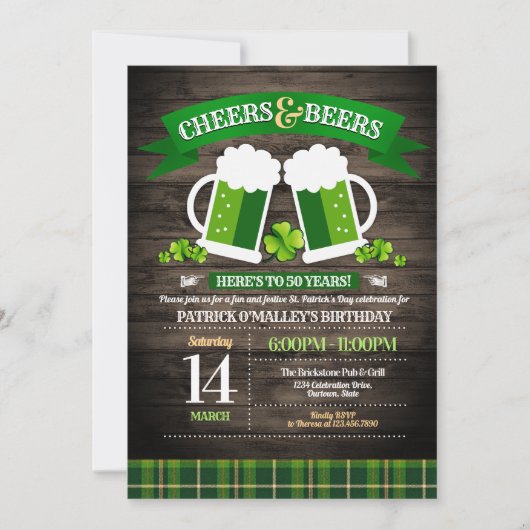 Kaas en bier St. Patrick's Day Birthday Party Kaart (Voorkant)
