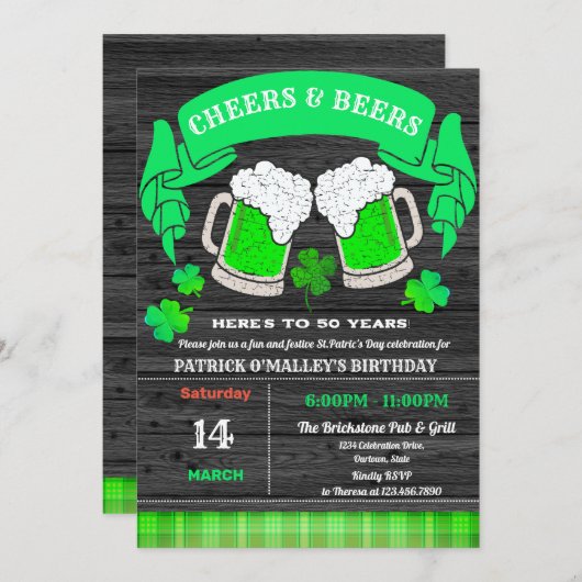 Kaas en bier St. Patrick's Day Birthday Party Kaart (Voorkant / Achterkant)