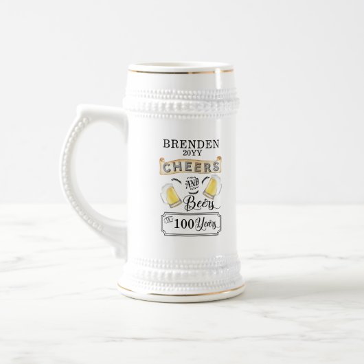 Kaas en bier tot 100 jaar geboortedag Beer Stein Bierpul (Links)