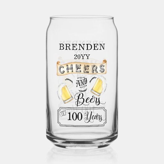 Kaas en bier tot 100 jaar verjaardag blikvorm glas (Voorkant)