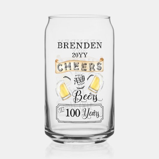 Kaas en bier tot 100 jaar verjaardag blikvorm glas (Achterkant)
