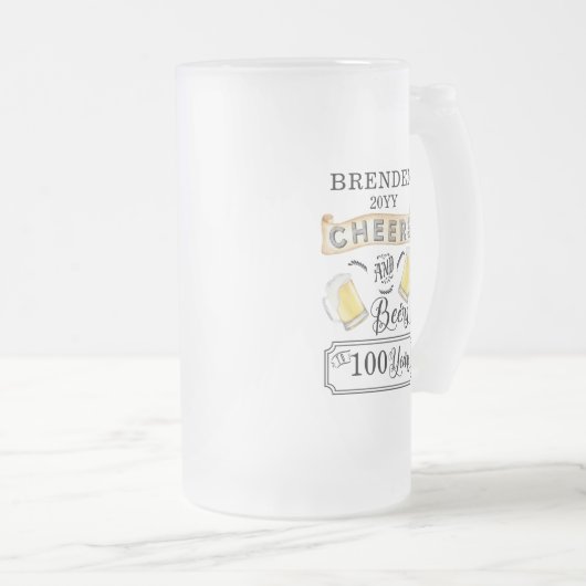 Kaas en bier tot 100 jaar verjaardag matglas bierpul (Voorkant rechts)