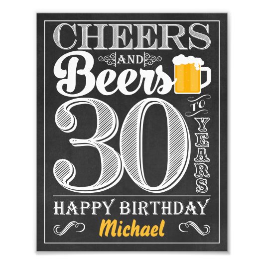 Kaas en bier tot 30 jaar Happy Birthday Sign Foto Afdruk (Voorkant)