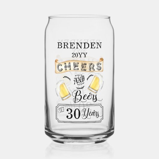 Kaas en bier tot 30 jaar verjaardag blikvorm glas (Voorkant)