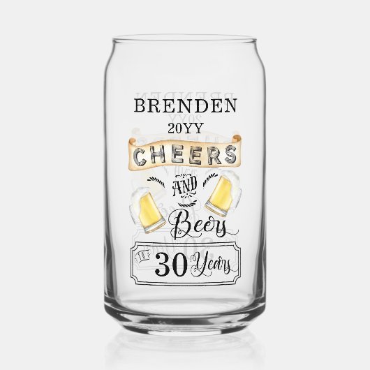 Kaas en bier tot 30 jaar verjaardag blikvorm glas (Achterkant)