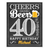 Kaas en bier tot 40 jaar Happy Birthday Sign Foto Afdruk (Voorkant)