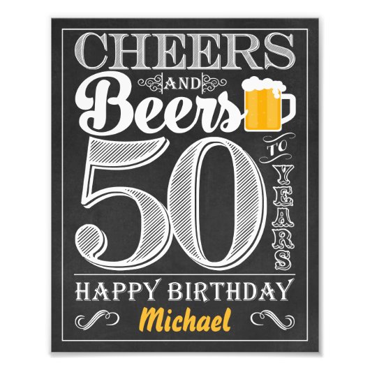 Kaas en bier tot 50 jaar Happy Birthday Sign Foto Afdruk (Voorkant)