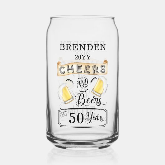 Kaas en bier tot 50 jaar verjaardag blikvorm glas (Achterkant)