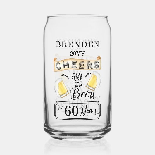 Kaas en bier tot 60 jaar verjaardag blikvorm glas (Voorkant)