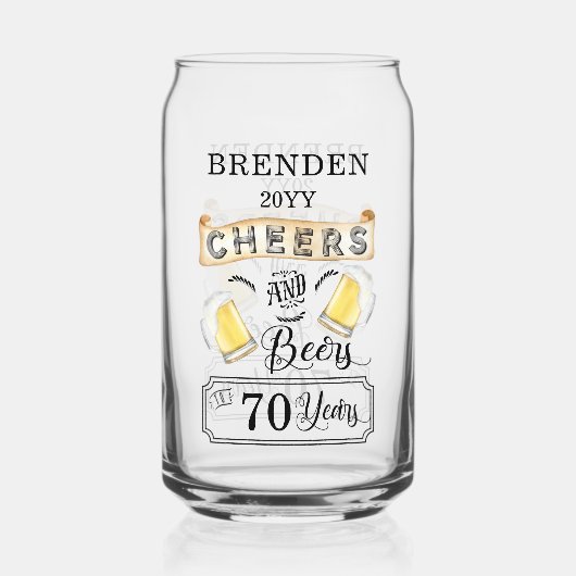 Kaas en bier tot 70 jaar verjaardag blikvorm glas (Voorkant)