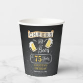 Kaas en bier tot 75 jaar verjaardag papieren bekers (Voorkant)