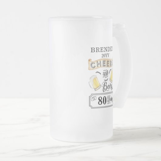 Kaas en bier tot 80 jaar verjaardag matglas bierpul (Voorkant rechts)