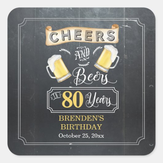 Kaas en bier tot 80 jaar verjaardag vierkante sticker (Voorkant)