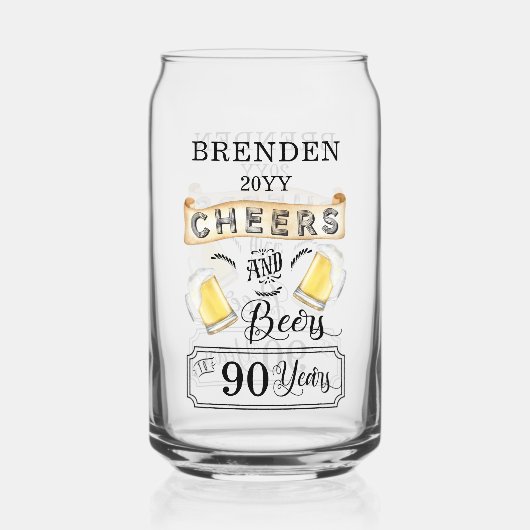 Kaas en bier tot 90 jaar verjaardag blikvorm glas (Achterkant)