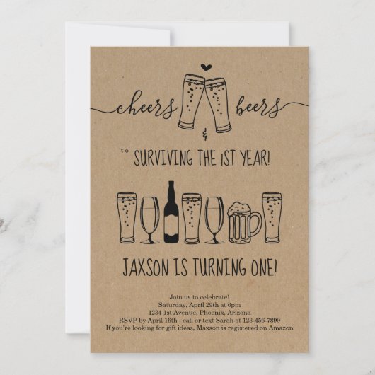 Kaas en bier Uitnodiging eerste verjaardag (Voorkant)