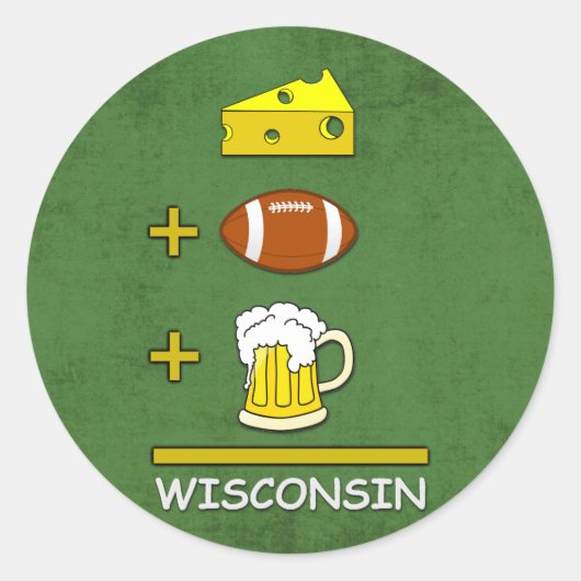 Kaas en Football en bier is Wisconsin Funny Ronde Sticker (Voorkant)