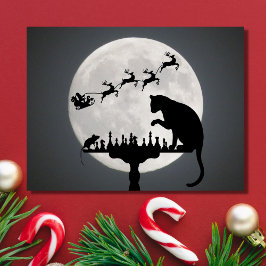 Kaas- en muisspel kerstman met volle maan feestdagenkaart