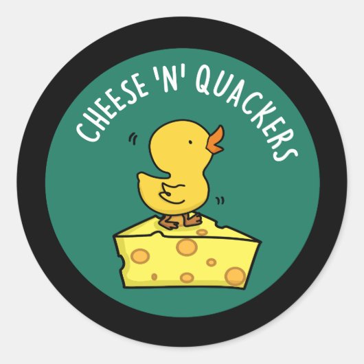 Kaas en Quackers Grappige Duck Pun Donker BG Ronde Sticker (Voorkant)