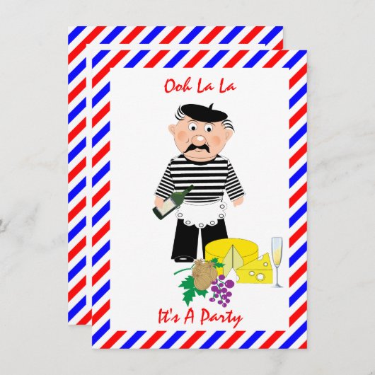 Kaas En Wijn Franse Thema Pret Feest Uitnodiging (Voorkant / Achterkant)