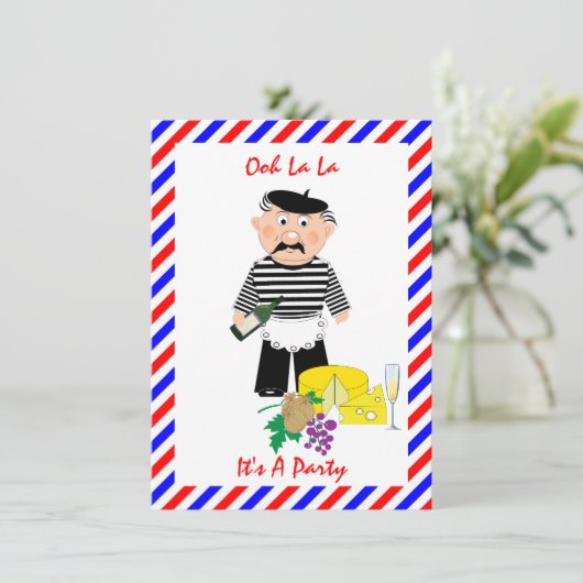 Kaas En Wijn Franse Thema Pret Feest Uitnodiging (Staand voorkant)