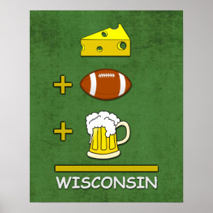 Kaas Football Beer Wisconsin Funny Wiskunde Poster