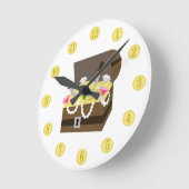 Kaas-gouden munten en roze juwelen-klok ronde klok (Hoek)