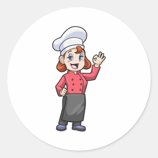 Kaas met schort voor koken ronde sticker (Voorkant)
