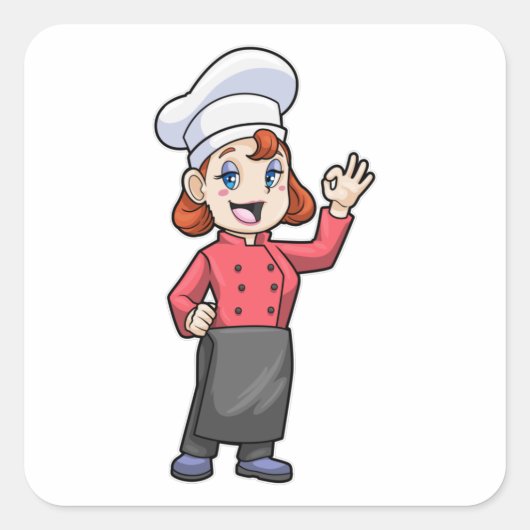 Kaas met schort voor koken vierkante sticker (Voorkant)