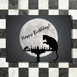 Kaas met volle maan kat en muisspel Happy Birthday Kaart